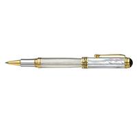 Xezo Maestro Rollerball Pen, Fine Point. Solid 925 Sterling Silver with Oceanic White Mother of Pearl and Pure Platinum Plating. Handcrafted, Limited Edition, Serialized