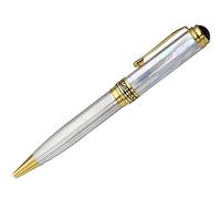 Xezo Maestro Twist Action Ballpoint Pen, Medium Point. Oceanic White Mother of Pearl with 925 Sterling Silver and 18 Karat Gold Plating. Handcrafted, Limited Edition, Serialized