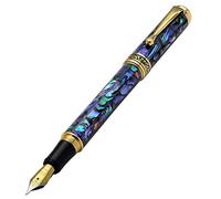 Xezo Natural New Zealand Paua Sea Shell 18-K Gold Plated Fountain Pen with Fine Nib Screw-on Cap (Maestro Sea Shell FPG-1)