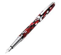 Xezo Urbanite II Fountain Pen, Fine Nib. Sporty Red, Black, and White Checkered Acrylic on Brass. Chrome Plated. Handcrafted, Limited Edition, Serialized