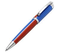 Xezo Visionary Medium Brass and Aluminum Ballpoint Pen, Hand Lacquered in Red and Blue Color. Numbered in Limited Edition of 500. Classic Art Deco Color Disposition, Retrofuturistic Body Style