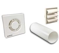XF100P Pullcord Fan Complete 4" 100mm Wall Kit with Gravity Grille Bathroom Shower Extractor Fan
