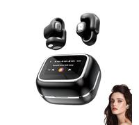 XF28 Clip-on Open Ear Translation Wireless Earbuds, High Precision AI Headphones Language Translation Supports 135 Languages, LCD Touch Screen, for Travel Business Learning (Black)