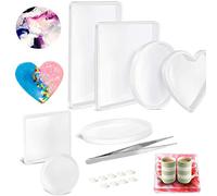Xfaiz 17PCS Large Resin Casting Molds Kit - DIY Coaster Molds Round Rectangle Heart Shaped Decorative