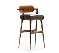 XFAK Leather Counter Bar Stool Upholstered Height Stool With Wood Leg 30 Inch Dining Chair Kitchen Stool With Handle Back，Four Foot Stable