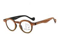 XFAK Round Progressive Multifocus Computer Reading Glasses Wood Frame Readers Vintage Round Presbyopic Glasses +2.0 Eyewear (Color : Brown, Size : Diopter+3.5)