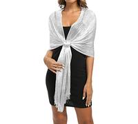 XFAK Sparkling Metallic Shawls and Wraps with Buckle for Evening Wedding Party, White (With Silver Buckle), Large