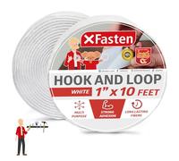 XFasten Adhesive Hook and Loop, White, 1-Inch x 10-Foot (25.4mm x 3.04m) Sticky Back Double-Sided Hook Loop Tape for Textile, Tools, Gardening Beds