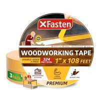 XFasten Double Sided Woodworking Tape 1 Inch x 108 Feet (3-Pack), Residue-Free Double Sided Tape for Wood Template, MDF, Edge Banding, Routing, Anchoring, Strong Adhesion but Removable