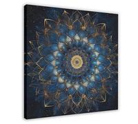 XFATGIA Blue And Gold Mandala Poster Canvas Poster Wall Art Decor Print Picture Paintings for Living Room Bedroom Decoration 12x12inch(30x30cm)