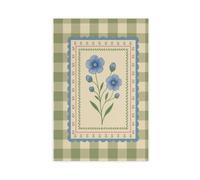XFATGIA Blue Flower Wall Decor - Cottagecore Checkered Floral Poster Canvas Poster Wall Art Decor Print Picture Paintings for Living Room Bedroom Decoration 08x12inch(20x30cm)