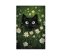 XFATGIA Cat on The Daisy Field Poster Canvas Poster Bedroom Decor Landscape Office Room Decor Gift 16x24inch(40x60cm)