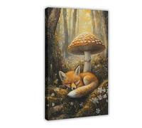 XFATGIA Fox Sleeping Under A Mushroom Poster Canvas Poster Wall Art Decor Print Picture Paintings for Living Room Bedroom Decoration 12x18inch(30x45cm)