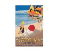 XFATGIA Italian Retro Travel Poster of Catolica Adriatica Canvas Poster Bedroom Decor Landscape Office Room Decor Gift 12x18inch(30x45cm)