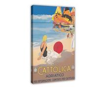 XFATGIA Italian Retro Travel Poster of Catolica Adriatica Canvas Poster Wall Art Decor Print Picture Paintings for Living Room Bedroom Decoration 20x30inch(50x75cm)