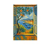 XFATGIA Painting Modern Exhibition Print Orange Tree Coastal Landscape Boat Canvas Poster Bedroom Decor Landscape Office Room Decor Gift 12x18inch(30x45cm)