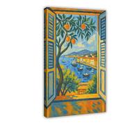 XFATGIA Painting Modern Exhibition Print Orange Tree Coastal Landscape Boat Canvas Poster Bedroom Decor Landscape Office Room Decor Gift 08x12inch(20x30cm)