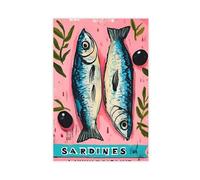 XFATGIA Sardine Print Pink Sardine Canned Retro Poster Canvas Poster Bedroom Decor Landscape Office Room Decor Gift 20x30inch(50x75cm)