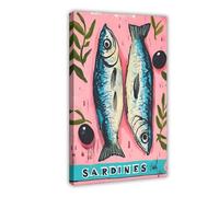 XFATGIA Sardine Print Pink Sardine Canned Retro Poster Canvas Poster Wall Art Decor Print Picture Paintings for Living Room Bedroom Decoration 12x18inch(30x45cm)