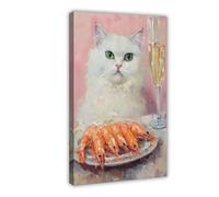 XFATGIA White Cat And Shrimp Poster Canvas Poster Bedroom Decor Landscape Office Room Decor Gift 20x30inch(50x75cm)