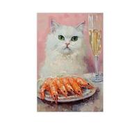 XFATGIA White Cat And Shrimp Poster Canvas Poster Wall Art Decor Print Picture Paintings for Living Room Bedroom Decoration 24x36inch(60x90cm)