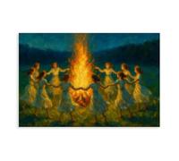 XFATGIA Women Dancing Around A Bonfire Canvas Poster Bedroom Decor Landscape Office Room Decor Gift 08x12inch(20x30cm)