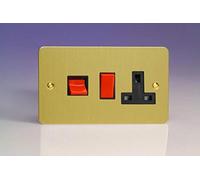 XFB45PB Varilight Ultra Flat Plate Brushed Brass 45A Cooker Switch & 13A Plug Socket Black Insert