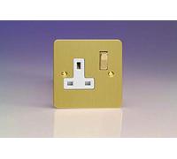 XFB4DW Varilight Ultra Flat Plate Brushed Brass 1 Gang 13A Switched Plug Socket White Insert