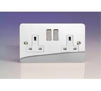XFC5DW - Varilight - Ultra Flat Plate - Polished Chrome White & Metal Inserts - 2 Gang 13Amp Plug Socket