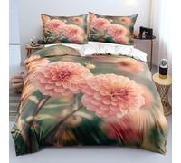 XFDFGW 3D Floral King Duvet Cover Set,Chic Aesthetic Pink Dahlia Flower Print Bedding Set Farmhouse Country Microfiber Quilt Cover for Girl Women Bedroom Decor, 230x220 cm