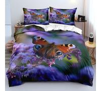 XFDFGW Butterfly Print Super King Duvet Cover Set,Brown Butterflies Flower Print Quilt Cover Soft Microfiber Purple Bedding Set for Girl Women Adults Bedroom Decor, 260x220 cm