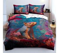 XFDFGW Cartoon Squirrel Animal Super King Bedding Set Cute Blue Brown Squirrel Print Duvet Cover Set for Kids Girl Teens Bedroom Decor,Watercolor Red Floral Print Quilt Cover 3 Piece, 260x220 cm