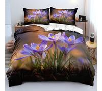 XFDFGW Chic Aesthetic Floral King Bedding Set Farmhouse Purple Flowers Print Duvet Cover Set for Girl Women Bedroom Decor,Garden Style Dark Brown Quilt Cover, 230x220 cm