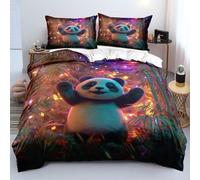 XFDFGW Cute Panda Single Bedding Set Colorful Green Bamboo forest Duvet Cover Set for Kids Teens Bedroom Decor,Panda Wildlife Theme Quilt Cover 2 Piece, 135x200 cm