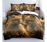 XFDFGW Fox King Duvet Cover Set,3D Animal Theme Microfiber Quilt Cover Two Brown Foxes Print Bedding Set for Kids Boys Teens Girl Bedroom Decor, 230x220 cm
