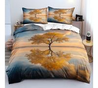 XFDFGW Golden Trees Plant King Bedding Set Chic Aesthetic Tree Shadows Landscapes Duvet Cover Set for Bedroom Decor,Natural Scenery At Dusk Quilt Cover, 230x220 cm