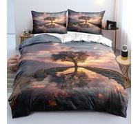 XFDFGW Lonely Tree Scenery Single Duvet Cover Set,Pink Purple Sky Print Bedding Set Romantic Natural Landscape Quilt Cover for Kids Girl Women Bedroom Decor, 135x200 cm