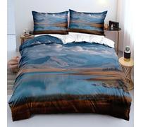 XFDFGW Mountain Natural Scenery Super King Duvet Cover Set,Vast Grassland Bedding Set Clear Lake and Blue Sky Quilt Cover for Girl Women Adults Bedroom Decor, 260x220 cm