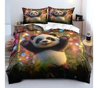 XFDFGW Panda King Double Duvet Cover Set,Cute Funny Panda Print Animal Theme Bedding Set Green Bamboo forest Quilt Cover for Kids Girl Boys Teens Bedroom Decor, 200x200 cm