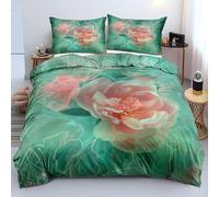 XFDFGW Peony Floral Single Bedding Set Chic Aesthetic Pink Flower Print Duvet Cover Set Farmhouse Reversible Green Kids Girls Women Quilt Cover for Bedroom Decor, 135x200 cm