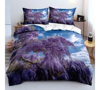 XFDFGW Purple Floral Print Double Bedding Set Romantic Wisteria Flower Pattern Duvet Cover Set for Girl Women Bedroom Decor,Farmhouse Country Blue Quilt Cover 3 Piece, 200x200 cm