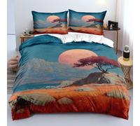 XFDFGW Red Lonely Tree Duvet Cover Set Single,Pink Planet Mountains and Orange-Red Grassland Bedding Set Blue-Green Starry Sky Quilt Cover 2Pcs Room Decor, 135x200 cm