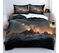 XFDFGW Snowy Mountains King Duvet Cover Set,Starry Sky Microfiber Bedding Set Romantic Natural Landscape White Quilt Cover for Girl Boys Teens Adults Bedroom Decor, 230x220 cm
