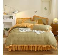 XFDFGW Vintage Green Plaid Bedding Set Princess Style Ruffles Duvet Cover Set Super King 3Pcs Shabby Chic Farmhouse Comforter Cover for Girls Women Soft Microfiber Quilt Cover,Super King(260x220cm)