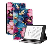 XFDSFDL® Protective Cover for Amazon Kindle Paperwhite 11th Gen 2021 (6.8 Inch) PU Leather Case Book Style Blue Flowers Pattern with Stand Shell Wallet Holster 04