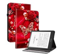 XFDSFDL® Protective Cover for Amazon Kindle Paperwhite 11th Gen 2023 (6.8 Inch) PU Leather Case Book Style Pearl Butterfly Pattern with Stand Shell Wallet Holster 02