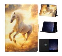 XFDSFDL® Protective Cover for Apple iPad 7th/8th/9th Gen 2019-2021 (10.2 Inch) PU Leather Flip Case Wallet Golden Horse Pattern Shell with Auto Wake/Sleep Stand Holster 03