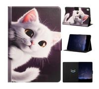 XFDSFDL® Protective Cover for Apple iPad 7th/8th/9th Gen 2019-2021 (10.2 Inch) PU Leather Flip Case Wallet White Cat Pattern Shell with Auto Wake/Sleep Stand Holster 02