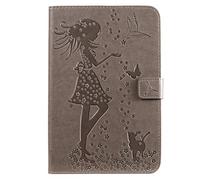 XFDSFDL® Protective Cover for Apple iPad Mini 4/5 (7.9 Inch) PU Leather Flip Case Embossing Flower Fairy Pattern with Built Stand Magnetic Holster Wallet Auto Wake/Sleep Device Shell, Grey
