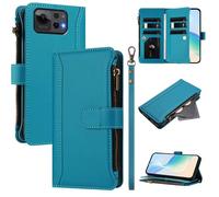 XFDSFDL® Protective Cover for Asus Zenfone 12 Ultra (6.78 Inch) PU Leather Lanyard Flip Case with Stand Magnetic Closure Nine Card Slot Wallet Zipper Holster Lake Blue